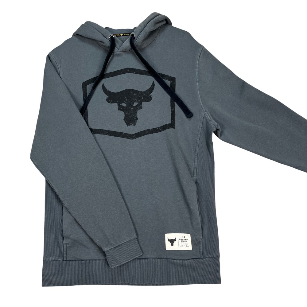 Under Armour Hoodie Mens Small Gray Brahma Bull Project Rock Blood Sweat Respect